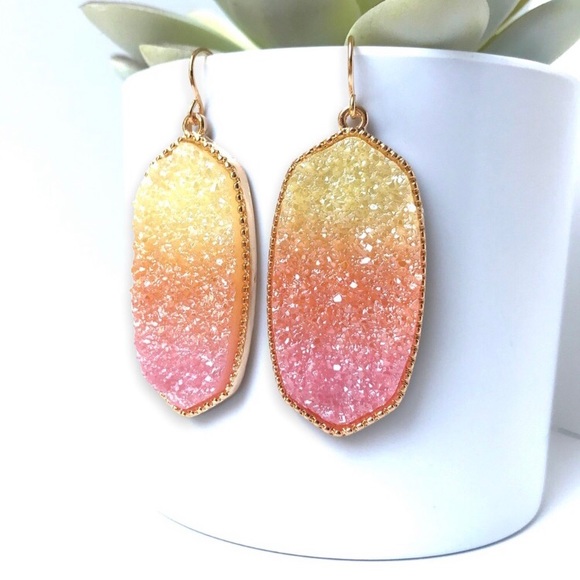 LLK Jewelry - LAST PAIR: Statement sunrise druzy ombré gold tone women’s summer earrings